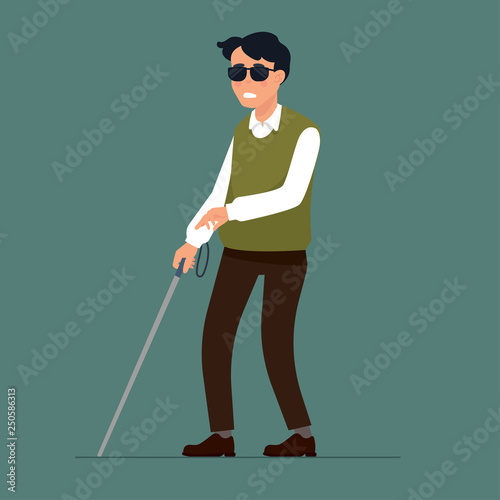 vector illustration a blind man walking with stick - Vector