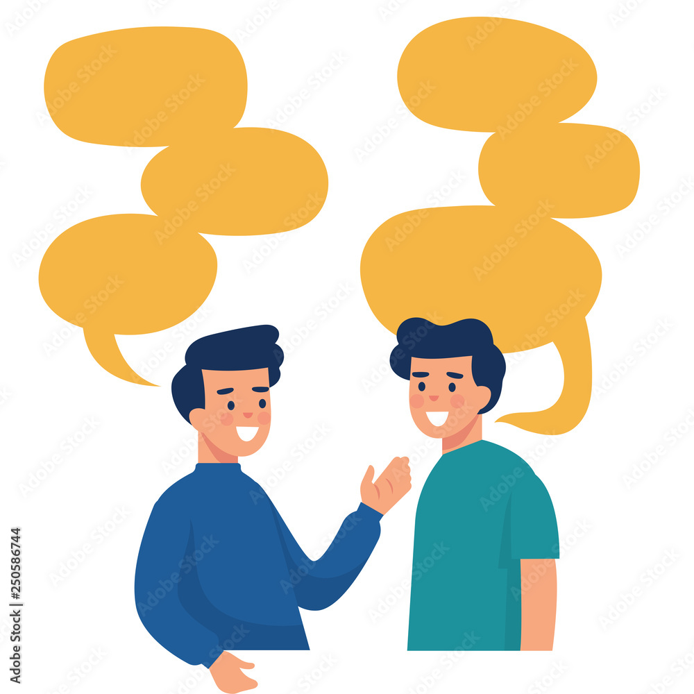 vector illustration two boy talk to each other with speech bubbles, work discussion - Vector vector illustration two boy talk to each other with speech bubbles, work discussion - Vector