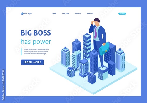 Isometric Businessman Looks Down at the City