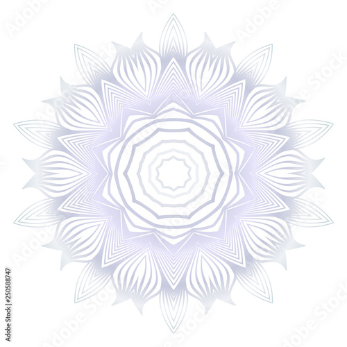 Beautiful Round Flower Mandala. Vector illustration. White gold color. For Design, Greeting Card, Invitation, Coloring Book. Arabic, Indian, Motifs.