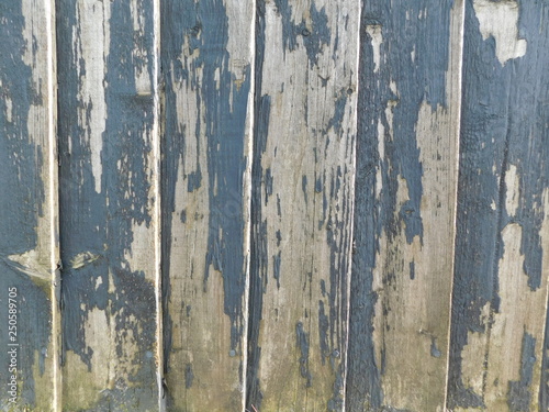 Wood planks with grey chipped paint textured background