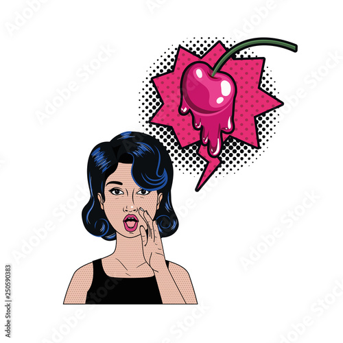 woman telling a secret with speech bubble