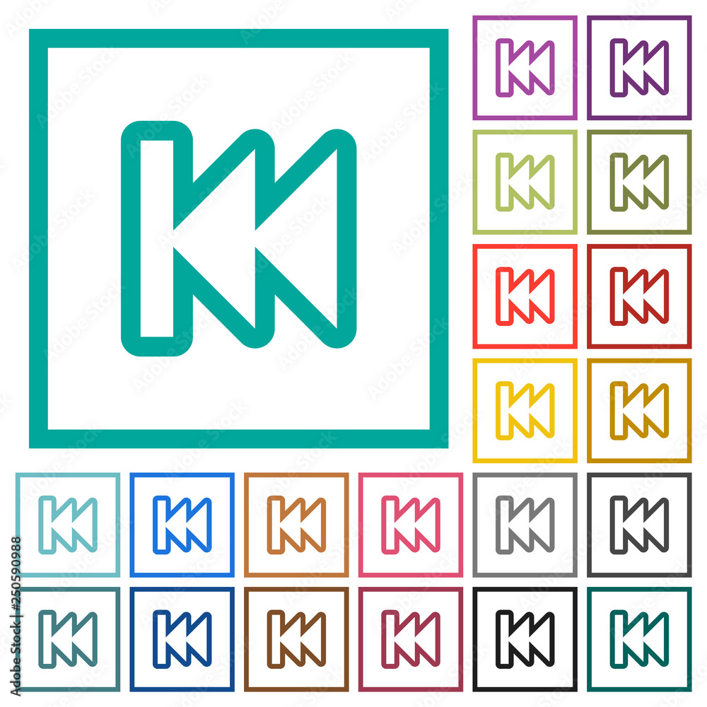 Media fast backward flat color icons with quadrant frames Media fast backward flat color icons with quadrant frames