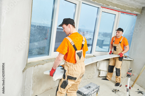 Installation windowsill from quartz agglomerate artificial stone