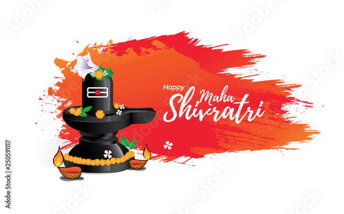 Hindu Festival Maha Shivratri Greeting Background Template Design with Lingam Vector Illustration  