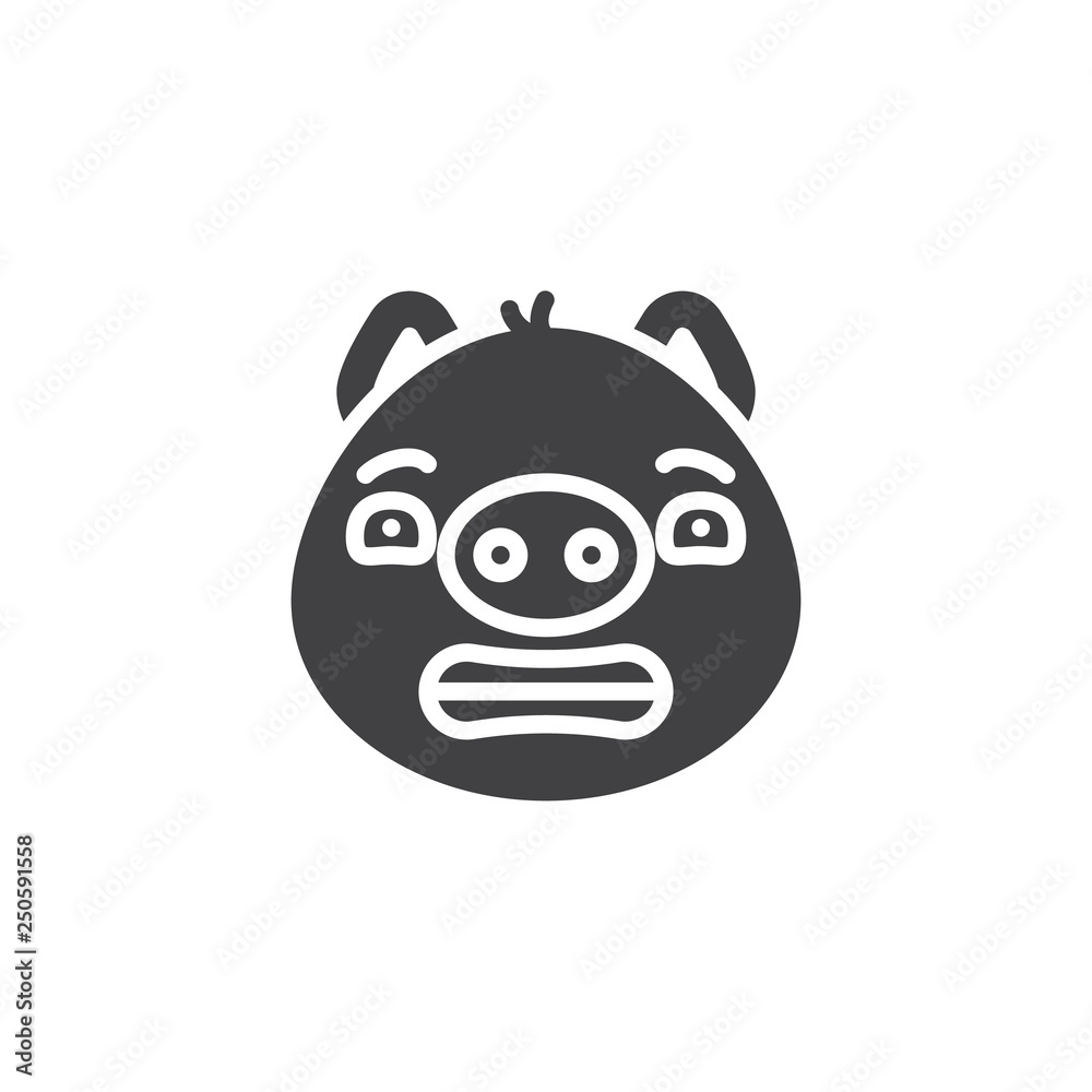 Piggy scared face emoji vector icon. filled flat sign for mobile concept and web design. Scared expression emoticon glyph icon. Pig year zodiac symbol, logo illustration. Pixel perfect vector graphics Piggy scared face emoji vector icon. filled flat sign for mobile concept and web design. Scared expression emoticon glyph icon. Pig year zodiac symbol, logo illustration. Pixel perfect vector graphics