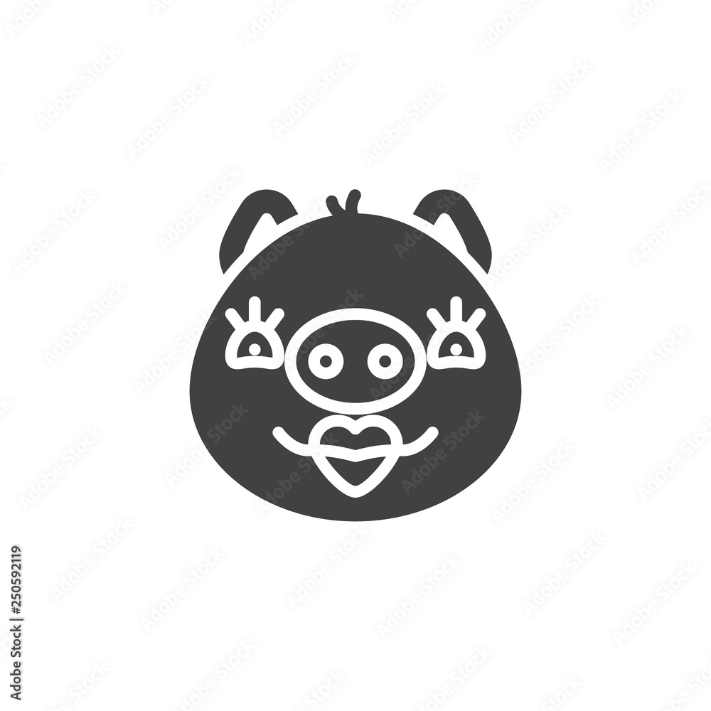 Fototapeta premium Beauty piggy face emoticon vector icon. filled flat sign for mobile concept and web design. Beautiful piggy face emoji glyph icon. Pig year zodiac symbol, logo illustration. Pixel perfect