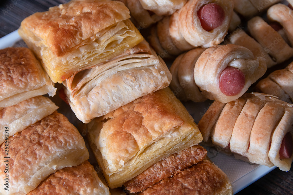 Homemade puff pastry with wienerwurst