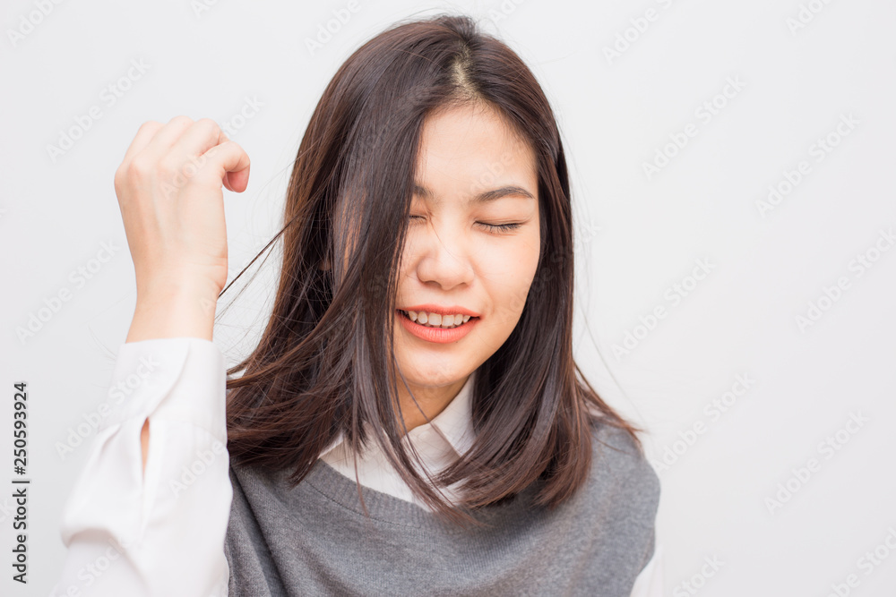 Smiling feel free of beautiful asian short hair women Smiling feel free of beautiful asian short hair women