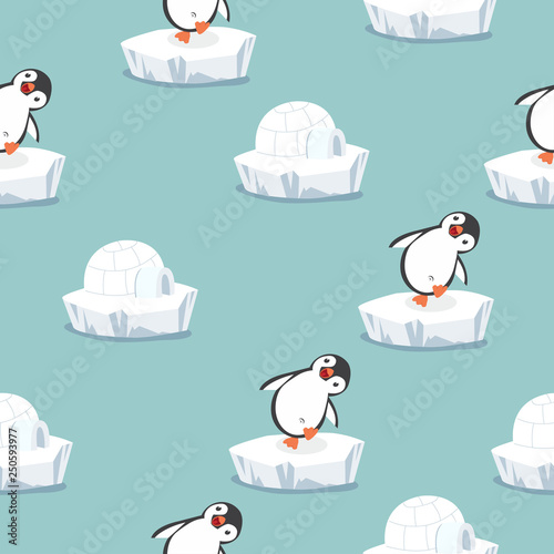 funny penguin with Igloo ice house pattern