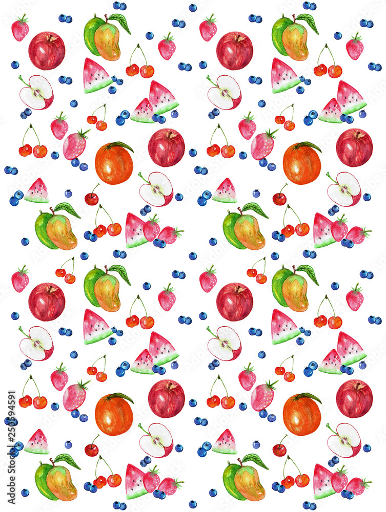 Colorful mixed fruits design pattern on white background Colorful mixed fruits design pattern on white background