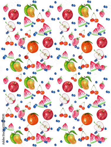 Fototapeta Naklejka Na Ścianę i Meble -  Colorful mixed fruits design pattern on white background 