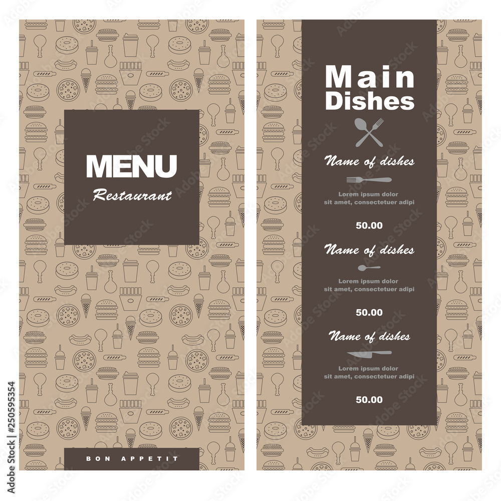menu design for fast food, restaurant, cafe. vector illustration Stock