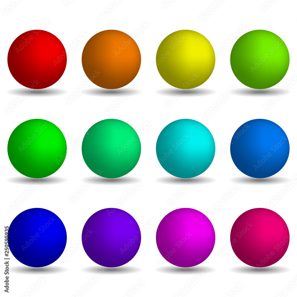 Set of colorful realistic spheres isolated on white background. Vector design elements.