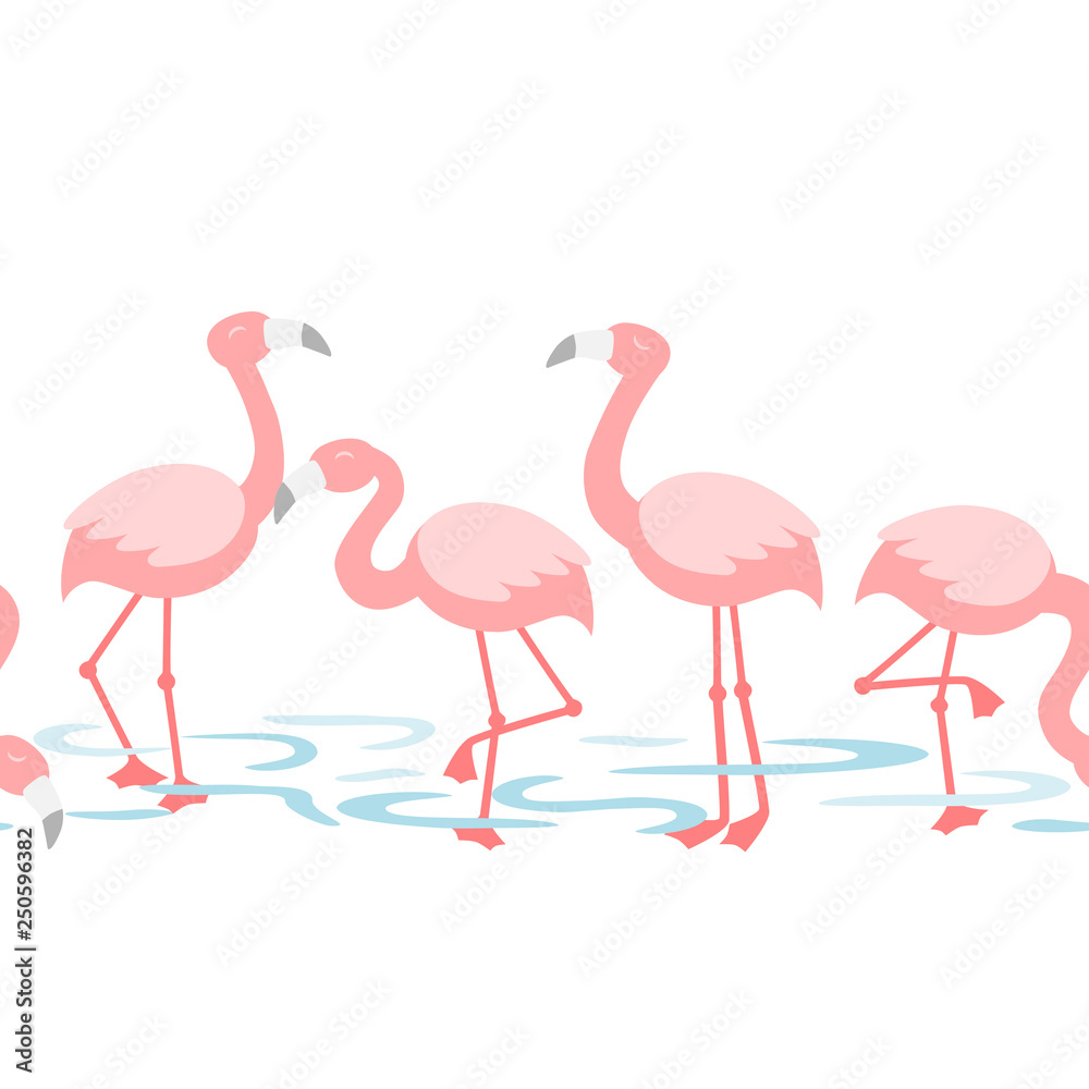 Fototapeta premium Flamingo walking in the pond - repeat pattern 