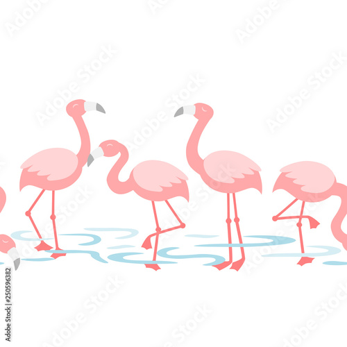 Flamingo walking in the pond - repeat pattern 
