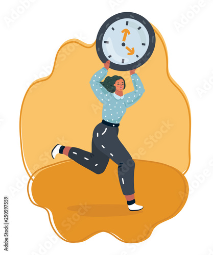 Tiny woman running with clock.