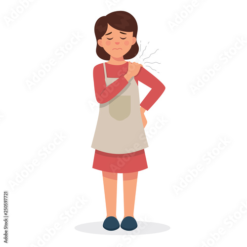 vector illustration of young mother feels tired and hurt in her back - Vector