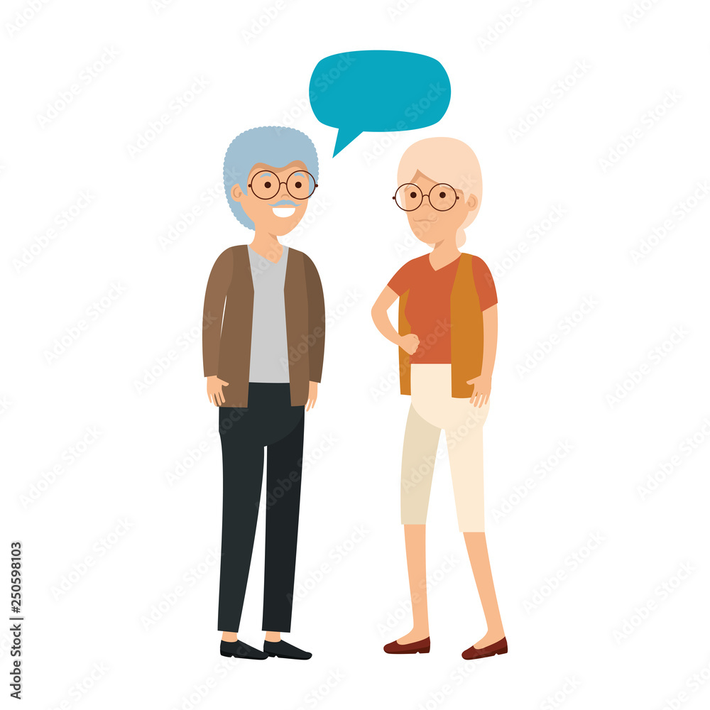cute grandparents couple with speech bubble cute grandparents couple with speech bubble