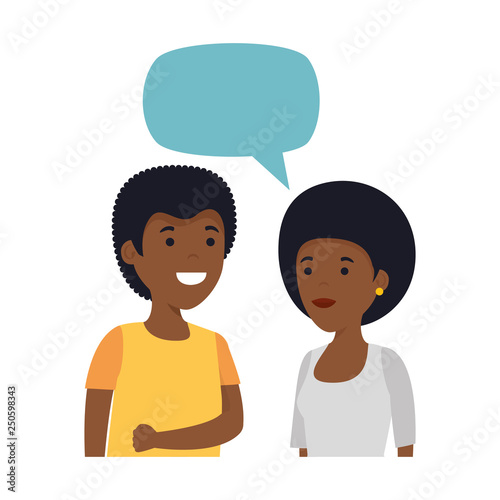 young black couple with speech bubble characters