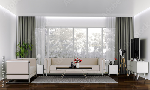 interior living room with sofa  plant  lamp  smart tv.  3D render