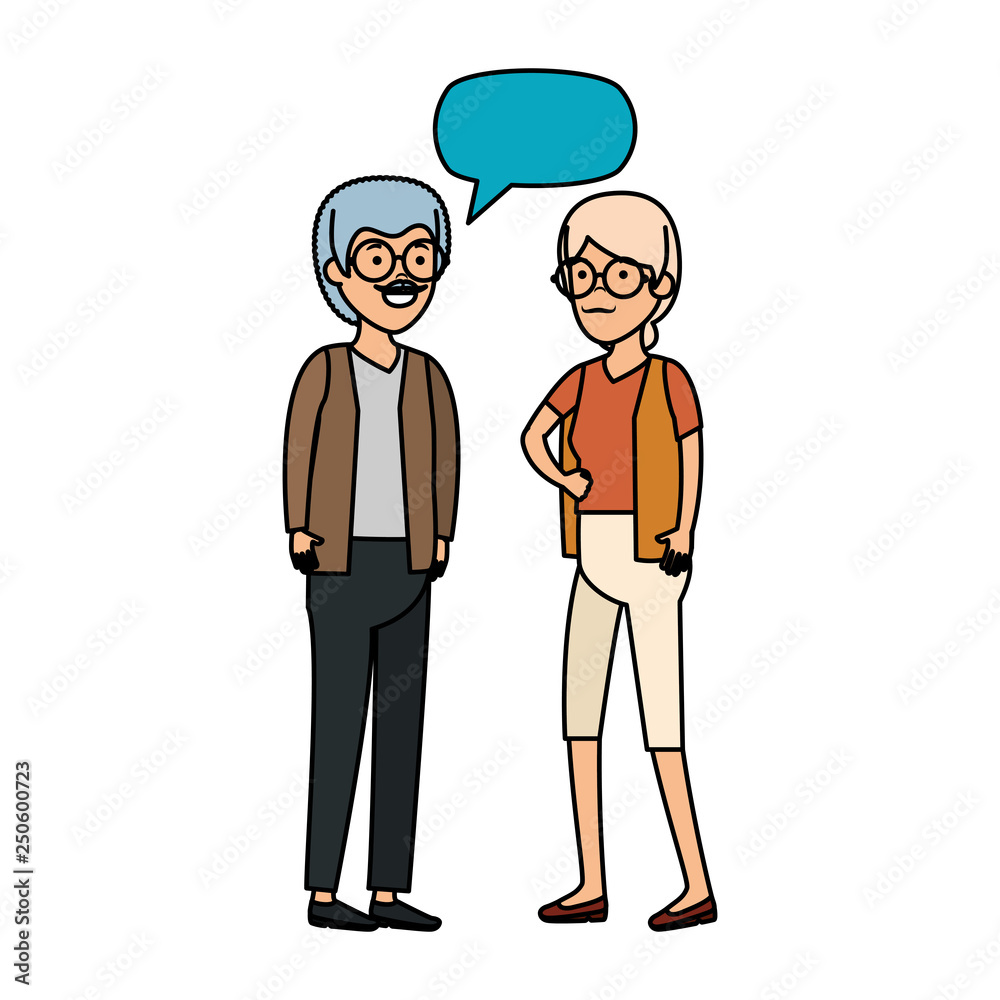 cute grandparents couple with speech bubble