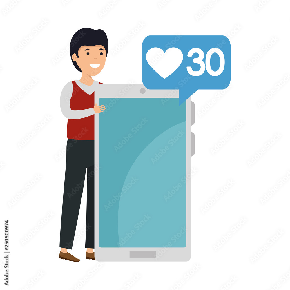 young man with smartphone and speech bubble young man with smartphone and speech bubble