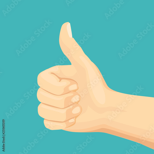 Hand thumbs up sign. Hand gesture. Modern flat design graphic element. Like concept. Vector illustration.
