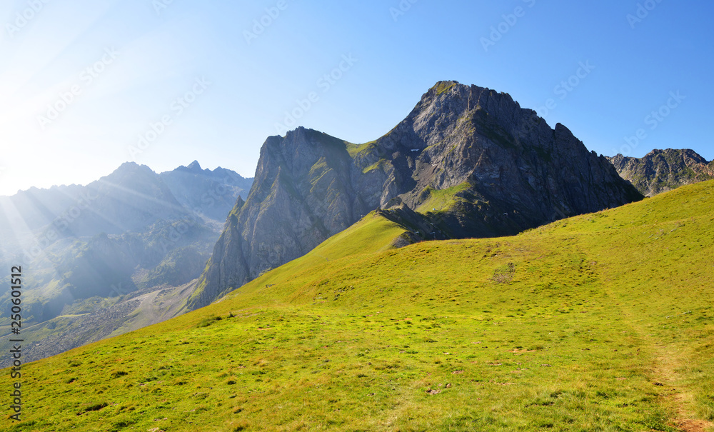 Mountain landscape near Col du Tourmalet in Pyrenees mountains. France