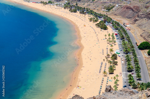 Las Teresitas beach with turquoise water and gold sand located in San Andrés in Tenerife, Spain. Las Teresitas 