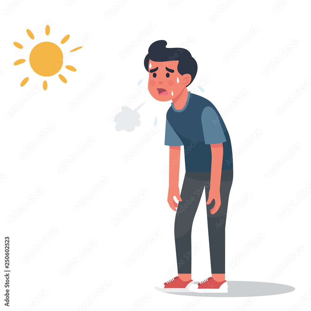 vector illustration man got sunburn in very hot summer days, man exhausted and sunburn - Vector