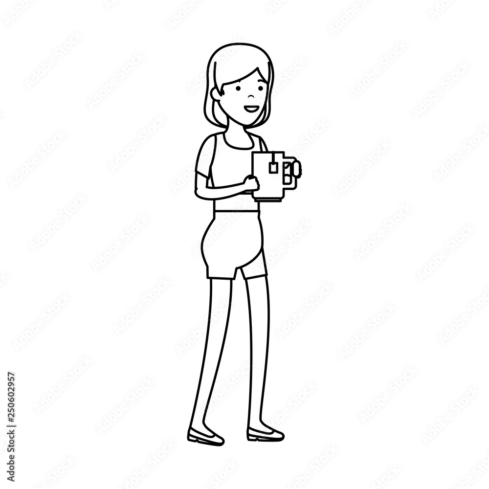 young woman with coffee cup character young woman with coffee cup character