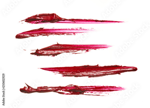 Smear and texture of red lipstick or acrylic paint