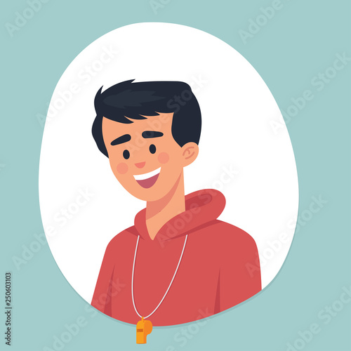 vector illustration portrait of football / soccer coach, asian sport coach - Vector
