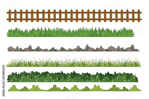 grass, rock, and fence set vector illustration - Vector