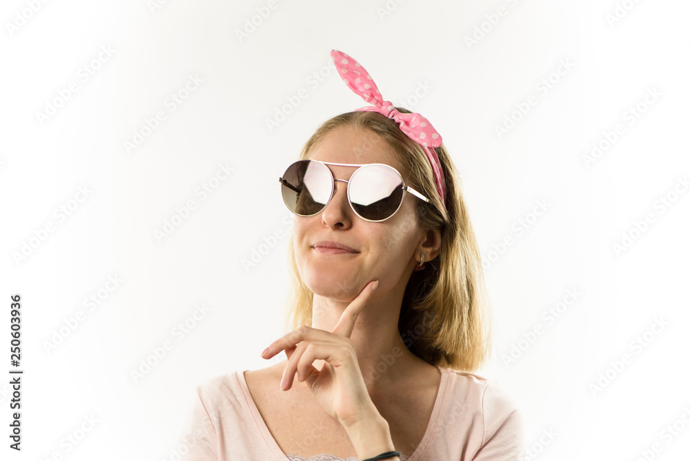 beautiful blonde girl in sunglasses on white background beautiful blonde girl in sunglasses on white background