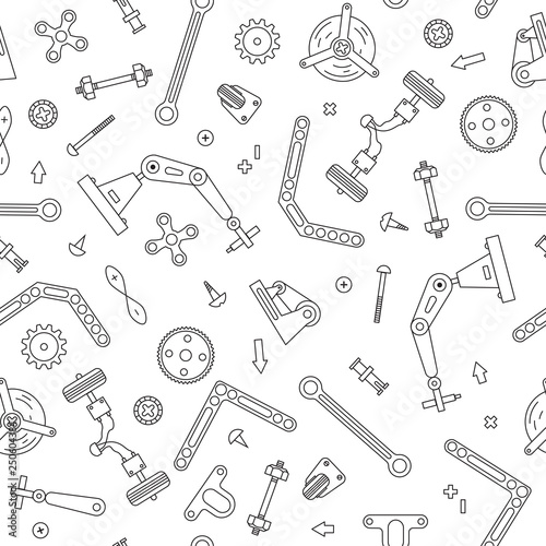 Seamless pattern with the details and gears for construction Robotics. Vector illustration