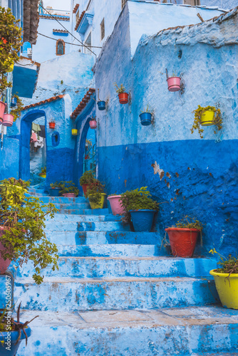 Beautiful blue medina of Chefchaouen city in Morocco, Africa. © Kotangens