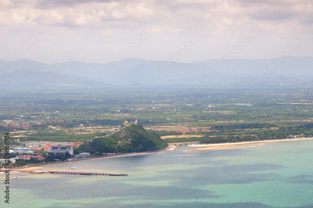 Aerial view of Prachuap bay and Prachuap town seafront in Prachuap Khiri Khan province of Thailand