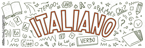 Italiano. Language hand drawn doodles and lettering. 
