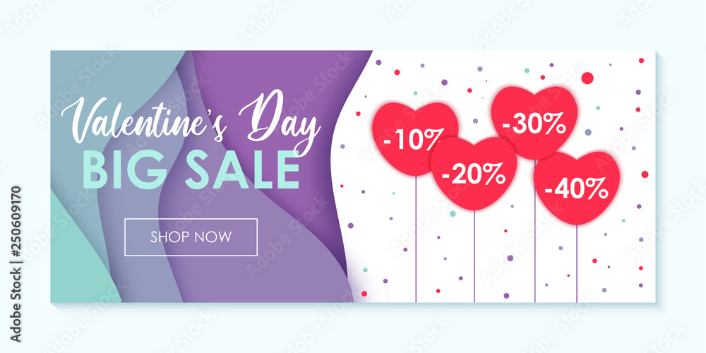 Big sale horizontal banner to Valentines Day. Super discount