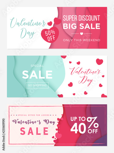 Pack of tree sale banner templates to Valentines Day. Super discount only for lovers