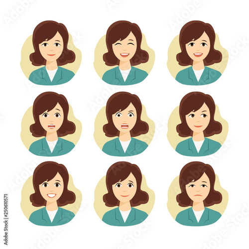 Set of female character emotions