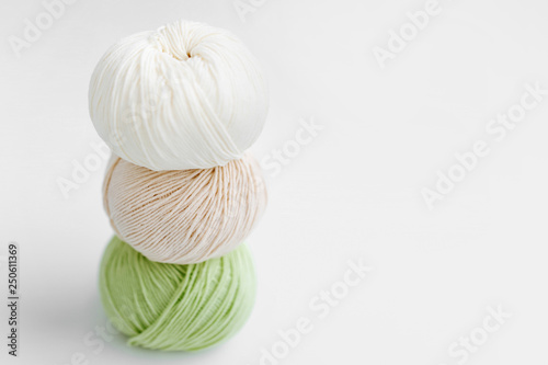Yarn for knitting in pastel colors.