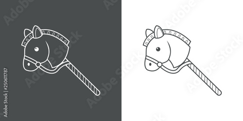 Icono plano lineal caballo de juguete de madera en gris y blanco