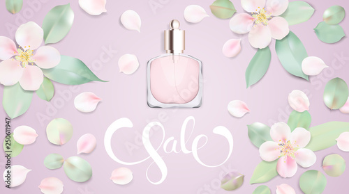 Sale advertising background template with flower petals and lettering.