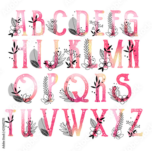Beautiful alphabet monogram abc collection with floral ornaments