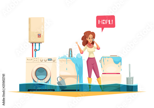 Plumber Emergency Cartoon Composition 