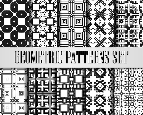 Art Deco Patterns Set. Black and White backgrounds. Fan scales ornaments. Geometric decorative digital papers. Vector line design. 1920-30s motifs. Luxury vintage illustration