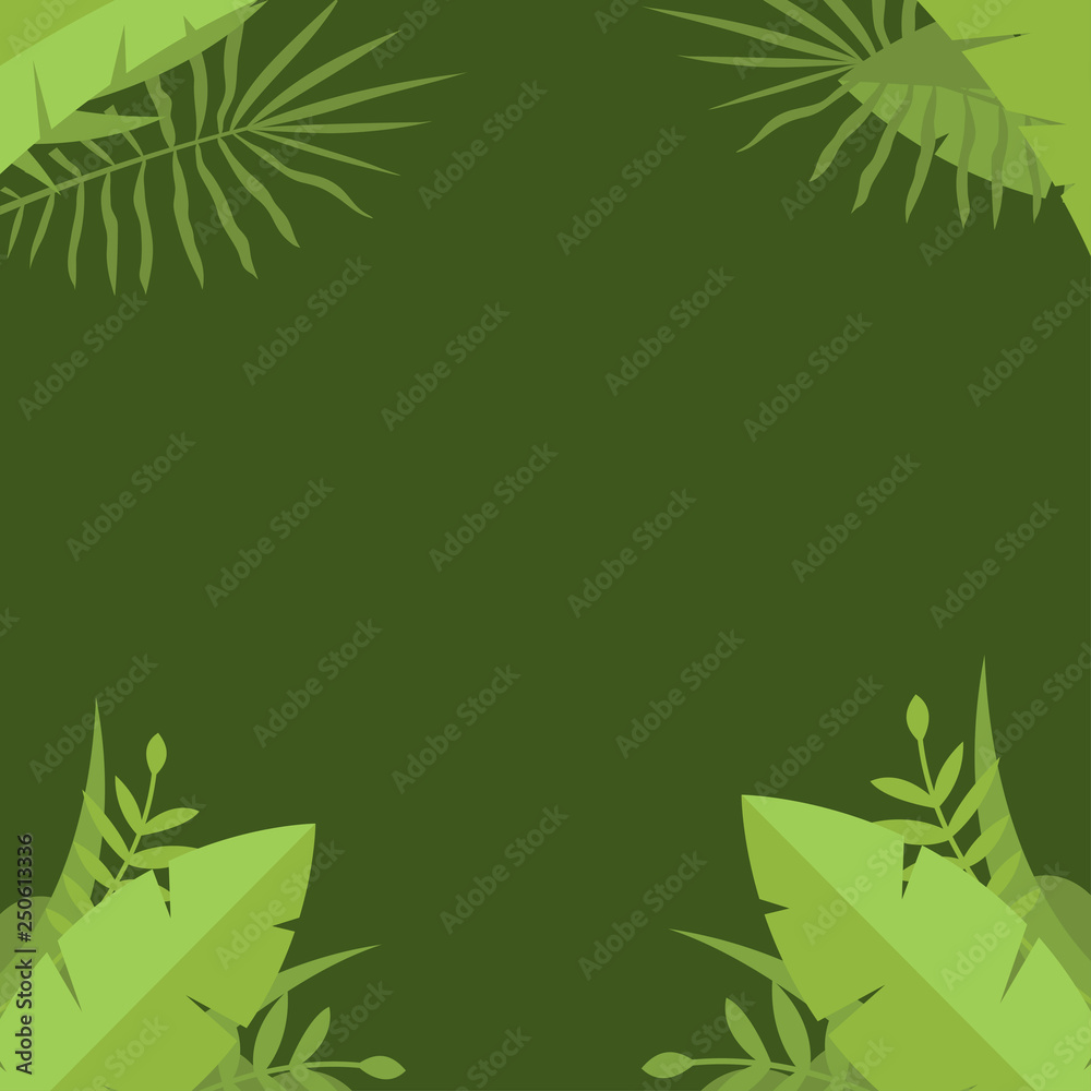 Natural Background - Flat illustration. Spring background with green leaves. Nature background with green leaves